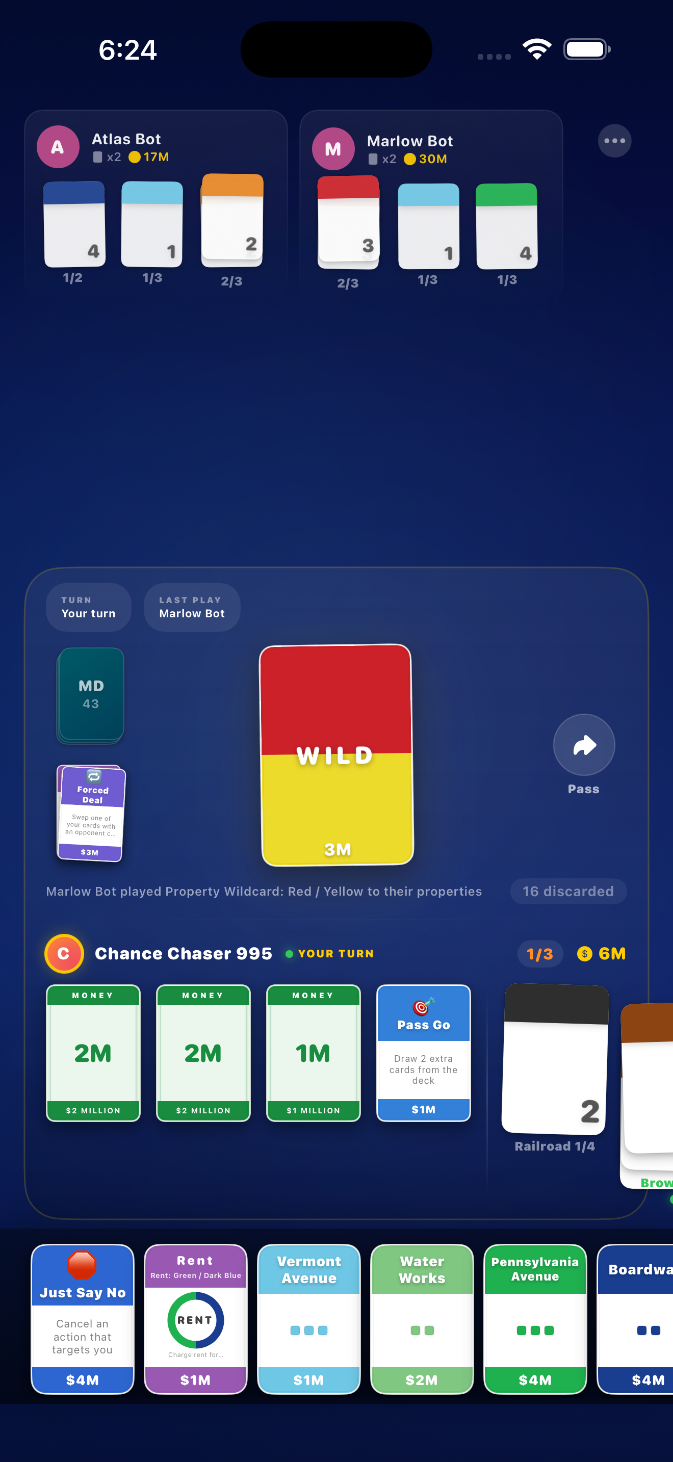 Wild card being played with full hand